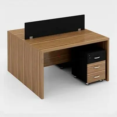Compact 2-Seat Office Workstation Desk with Mobile Pedestal - Walnut Finish Custom Made