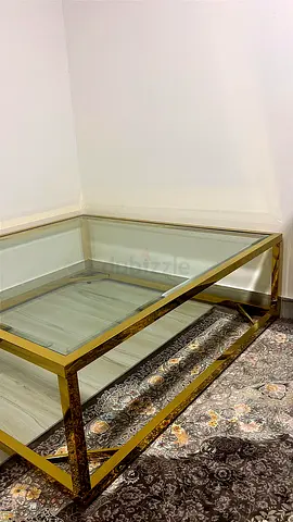Glass Top Gold Metal Coffee Table - Modern Rectangular