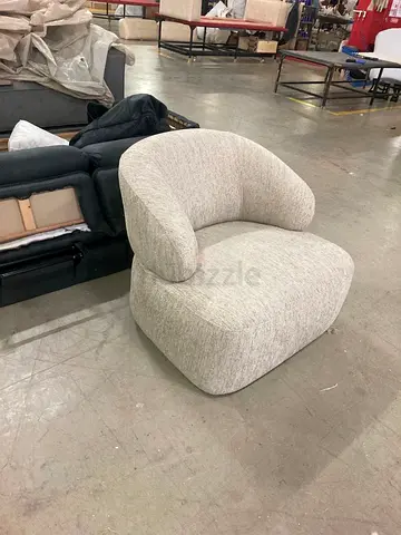 Modern Beige Curved Accent Chair - Comfortable Lounge Seat
