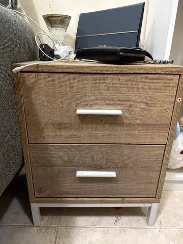 Wooden bedside table / nightstand with two drawers - good condition