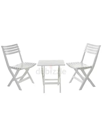 White 3-Piece Folding Bistro Set – 2 Chairs + Small Table