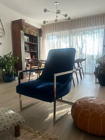 Urgent sale -Blue velvet accent chair with stainless steel frame - perfect condition