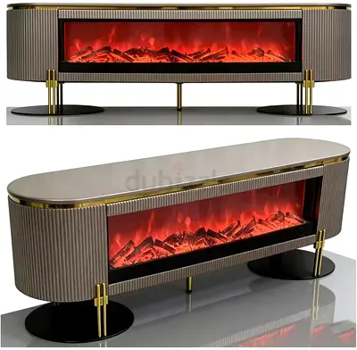 Modern Oval Electric Fireplace TV Console / Media Cabinet with LED Logs