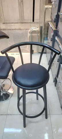 Black Metal Bar Stool with Backrest - Good Condition