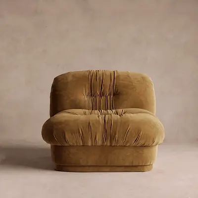 Plush Beige Velvet Lounge Chair - Comfortable Single Seat