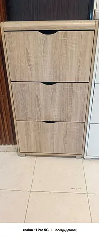 Slim 3-Drawer Shoe Cabinet in Light Oak Finish