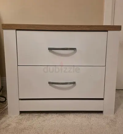 2 x Bedside Tables - White with Wood Top, 2 Drawers - Pan Emirates