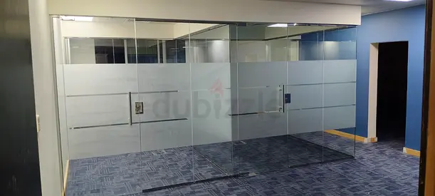 Still New Frameless Glass Office Partition with Frosted Privacy Strips