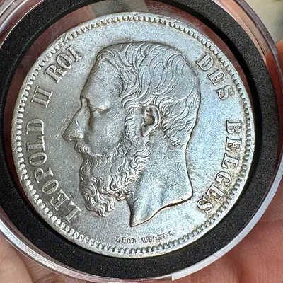Silver 1869 Belgium 5 Francs (old antique coins)