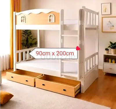 Solid Wood Kids Up Down Single Bunk Bed with Drawer And Mattress