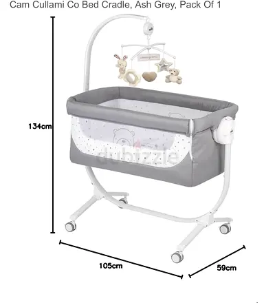 Grey Bedside Bassinet / Cradle with Mobile - Pack of 1