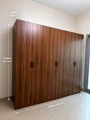 Large Walnut Finish 6-Door Wardrobe — Good Condition