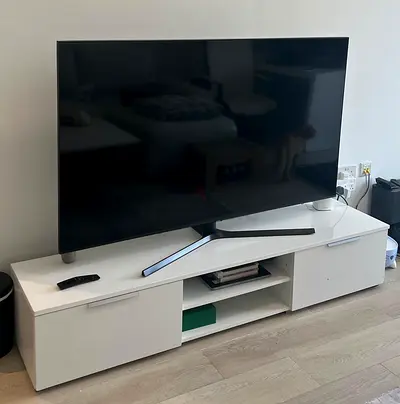 Wood TV table, white, for up to 65in TV