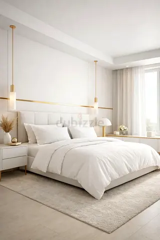Queen upholstered bed frame with headboard in white