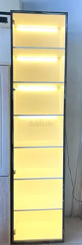 Modern white display cabinet with built-in LED lighting