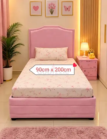 Brand New Single Size Luxury Fabric Bed With Mattress Modern Design