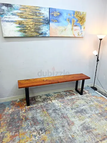 Solid Wood Bench with Metal Legs - Minimalist Entryway or Dining Bench