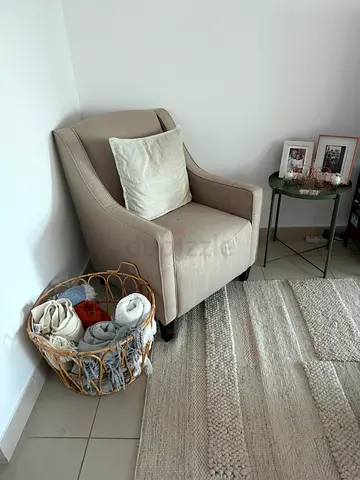 Beige Upholstered Accent Armchair with Cushion - Good Condition