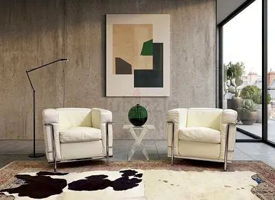 Cassina Lc2 Leather armchairs (pair) in cream with chrome frame