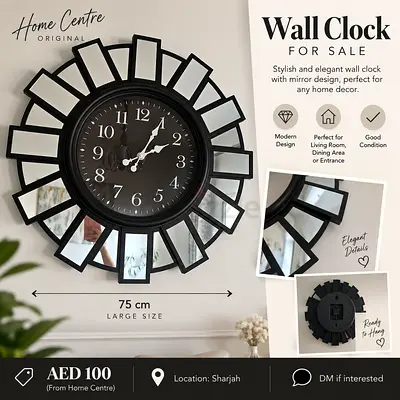 Home Centre 75cm Decorative Mirror Wall Clock - Black