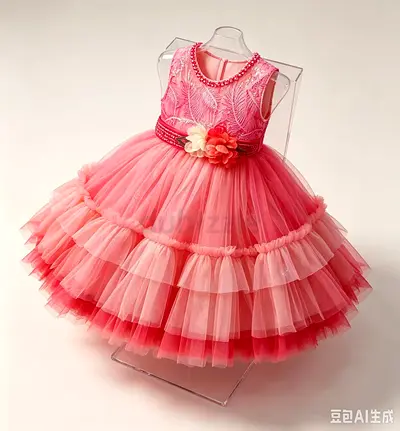 Pink Layered Tulle Flower Girl Dress - Size Small / Kids