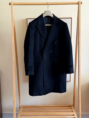 Zegna Men's Black Double-Breasted Long Coat (SUPER MASTER QUALITY)
