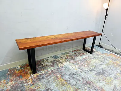 Modern Wooden Bench with Black Metal Legs