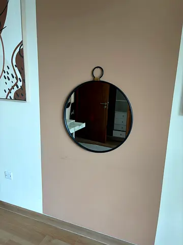 Round Wall Mirror with Black Frame — Good Condition