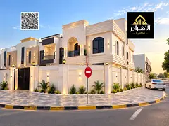 Corner villa for sale in Ajman (Al Yasmeen area): 3,400 sq. ft. plot, 3 stories plus a roof terrace.