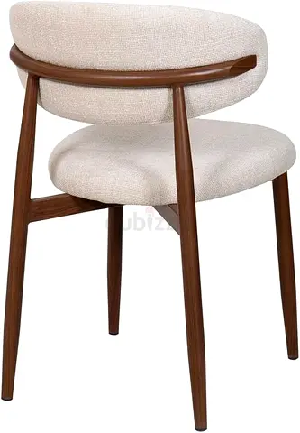 Modern Dining Chair with Curved Back, Beige Upholstered Fabric Seat,Walnut Wood Grain Metal Legs