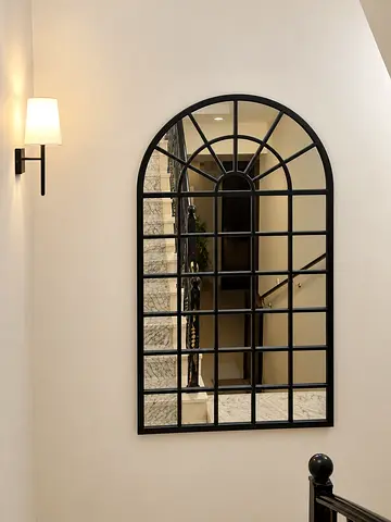 Large Arched Grid Wall Mirror with Black Metal Frame. From PAN HOME
