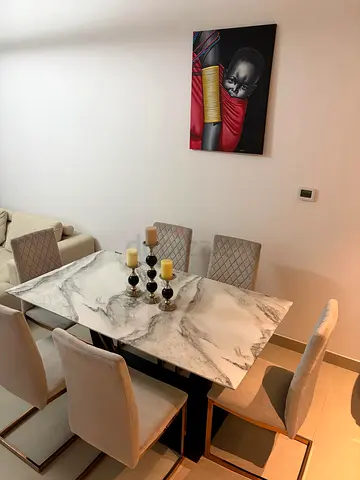 Marble-effect Dining Table with 6 Upholstered Chairs