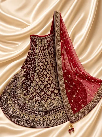 Maroon Embroidered Bridal Lehenga with Dupatta - Heavy Zari Work
