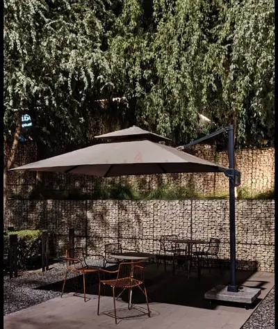 Umbrella beige with wheelbase outdoor furniture garden furniture