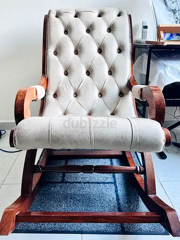 Solid Wood Rocking Chair — Tufted Leather Upholstery, Excellent Condition