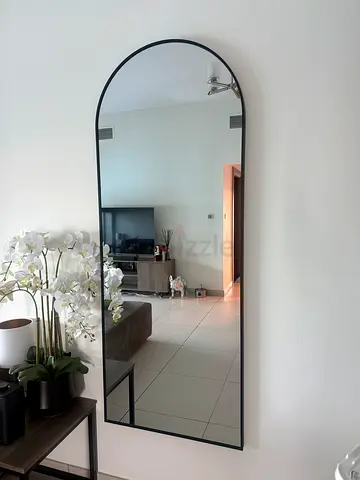 Large Arched Full-Length Wall Mirror with Black Frame