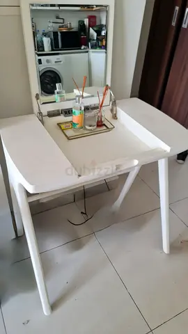 Modern White Vanity Dresser with Flip-Top Mirror