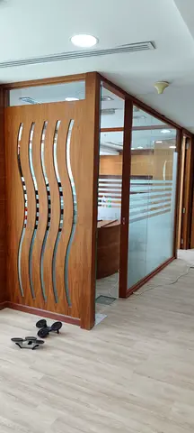 New Office Glass Partition with Wooden Frames - Modern Design