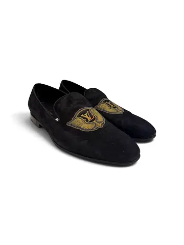 Louis Vuitton Black Velvet Auteuil Logo Smoking Slippers Size 9