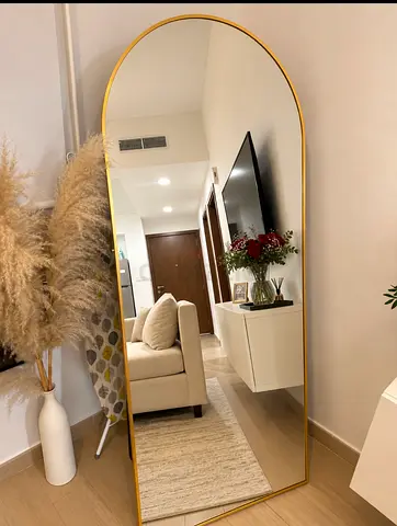 Full-Length Gold Arched Floor Mirror — Leaning Decorative Mirror