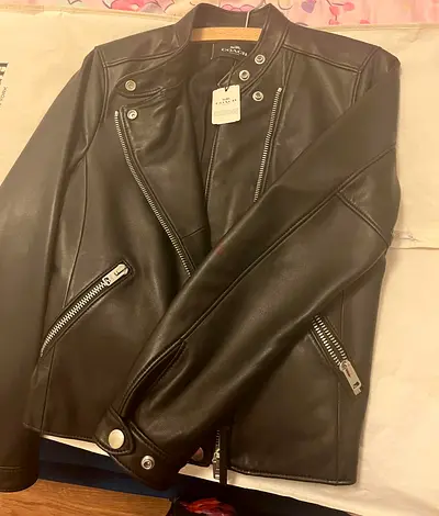 Coach women's black leather biker jacket - size tag visible, brand  new