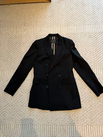 Massimo Dutti Black Double-Breasted Blazer