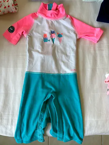 Decathlon girl swim suit - pink & teal, size 1-2 years