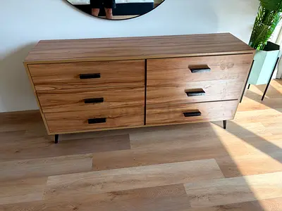 Wooden 6-Drawer Dresser / Sideboard in Light Walnut Finish