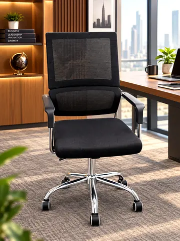 Set of 6 Comfortable Black Mesh Office Chairs with Lumbar Support & Adjustable Height