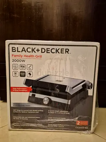 BLACK+DECKER Family Health Grill with 180° Hinge, 2000W, 1500cm² BBQ Area, 5-Level Height Adjustment