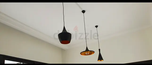 Set of 3 Modern Pendant Ceiling Lights - Black & Copper Finish