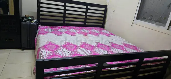 Queen size wooden bed frame with mattress - good condition
