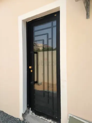 Black Metal Glass Entrance Door with Geometric Design