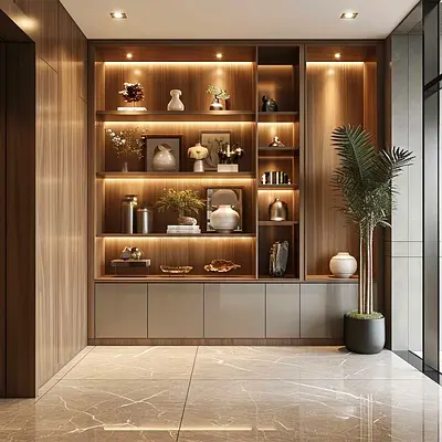 Modern Book Shelves Cabinet with Integrated Lighting